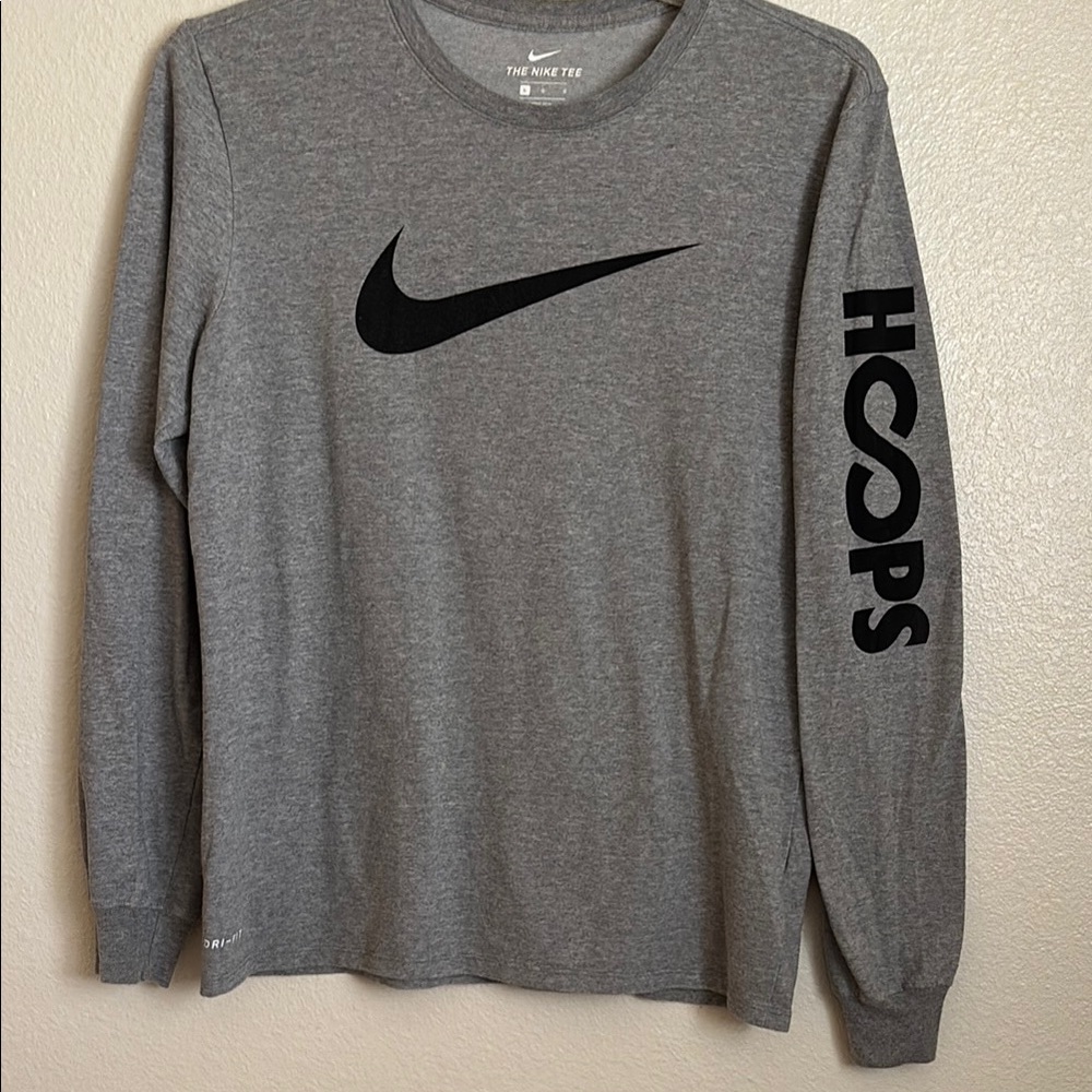 Nike Gray Long Sleeve Shirt with Black Swoosh